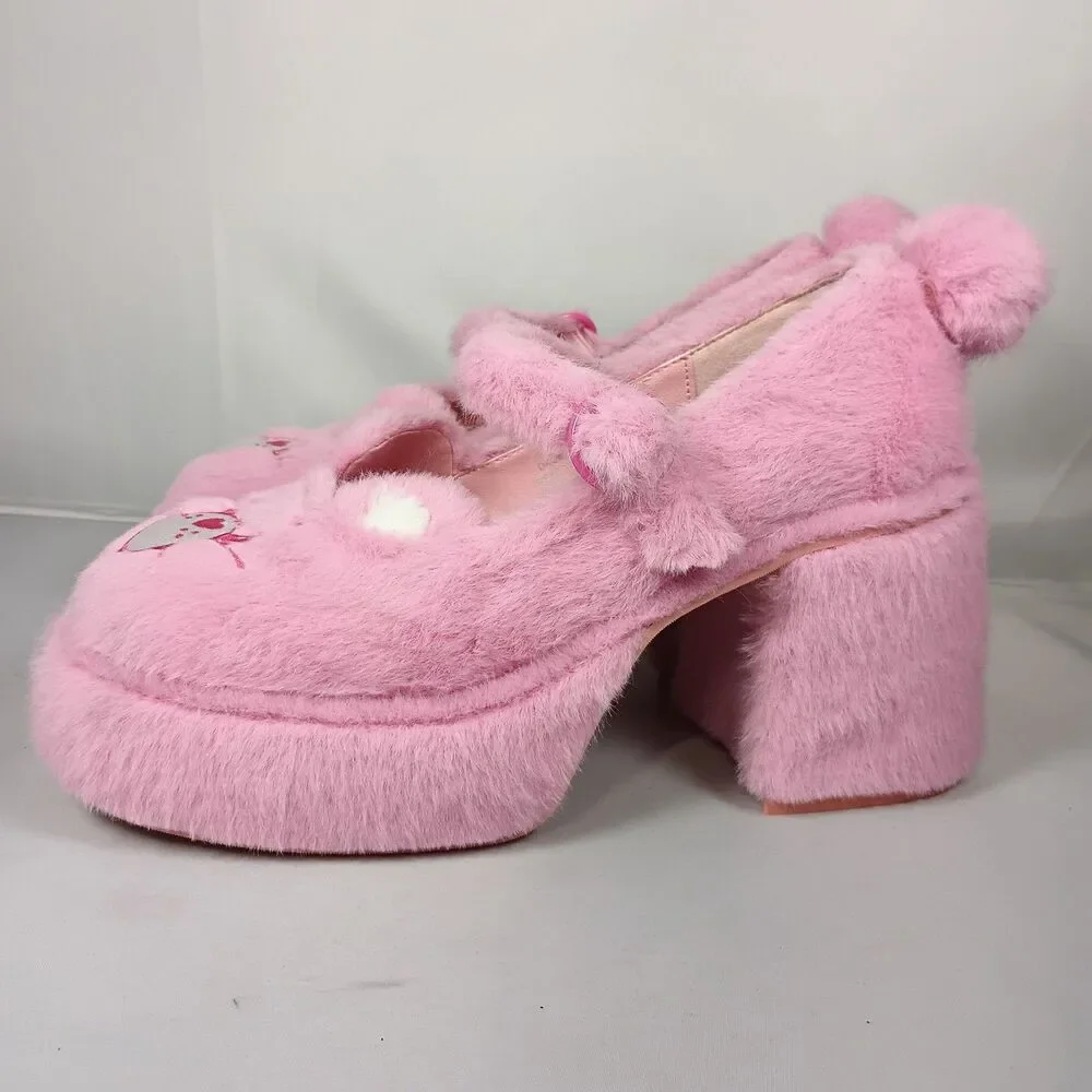 DOLLS KILL Pink Fluffy Care Bears Platform Heels Shoes‎ Size 7